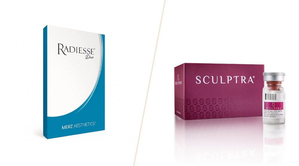 Produtos premium usados em bioestimulação de colágeno: Radiesse e Sculptra